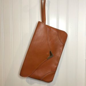 Envelope leather clutch, brown/tan coloring